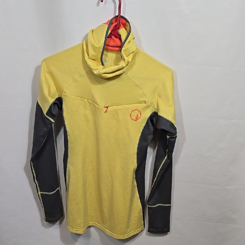 TREW GEAR Chilltop Hooded Base Layer - Yellow Orange Grey Ladies Small